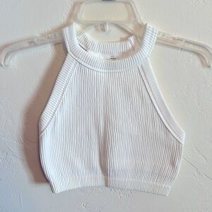Aerie women’s Real Good high neck ribbed cropped tank top. White, size smallll
